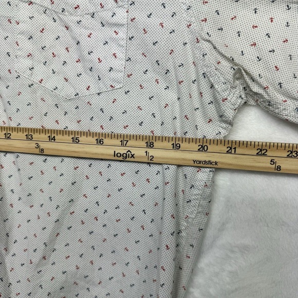 AIRWALK Men's Short Sleeve Button Down Shirt Sz L White w/Blue & Red Anchor - Picture 5 of 7